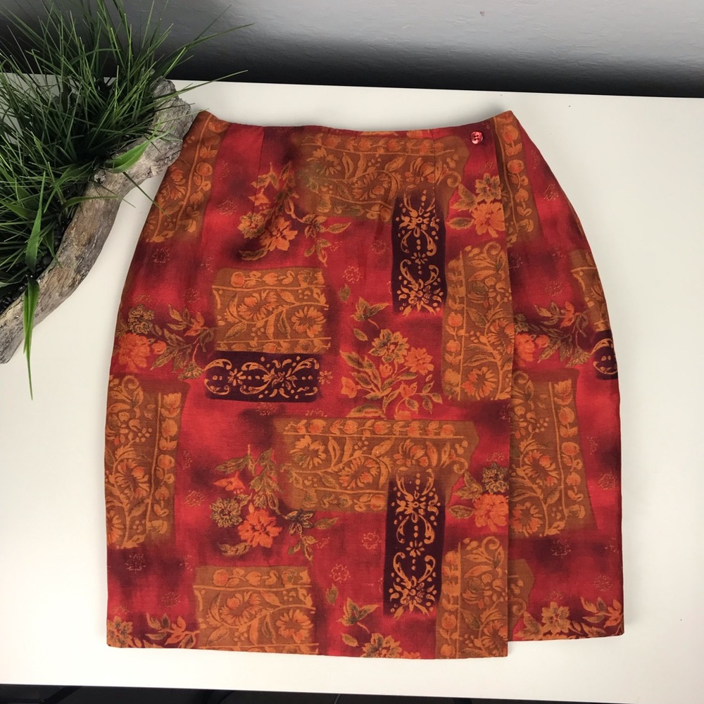 Talbots Silk Linen Floral Fitted Pencil Skirt 6